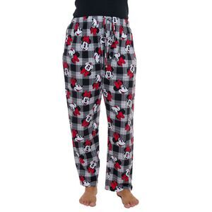 New Womens Plus Size Minnie Mouse Pajama Pants Plaid Red Black Disney